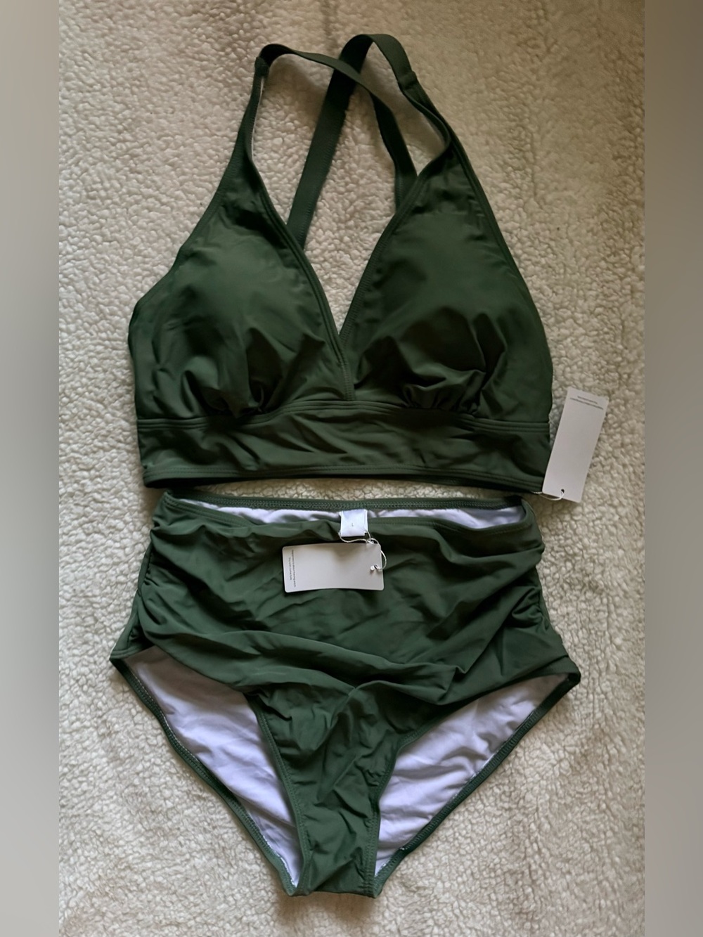 Olive Green Women's High-Waist Bikini Set